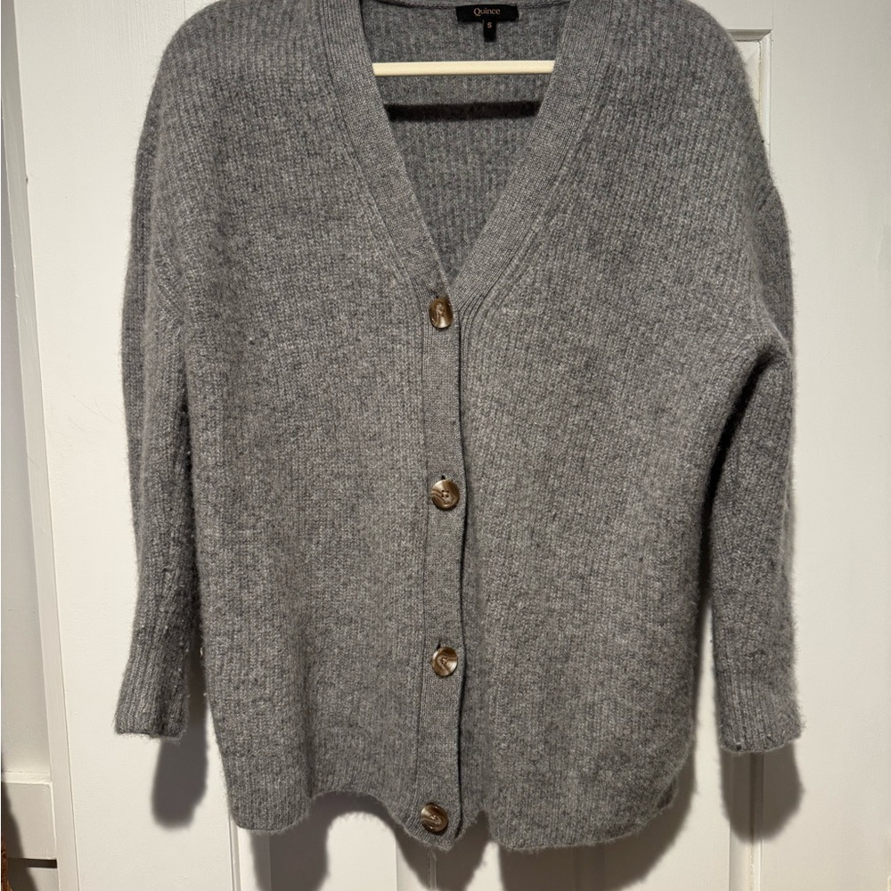 Quince Gray Cardigan with Gold Buttons